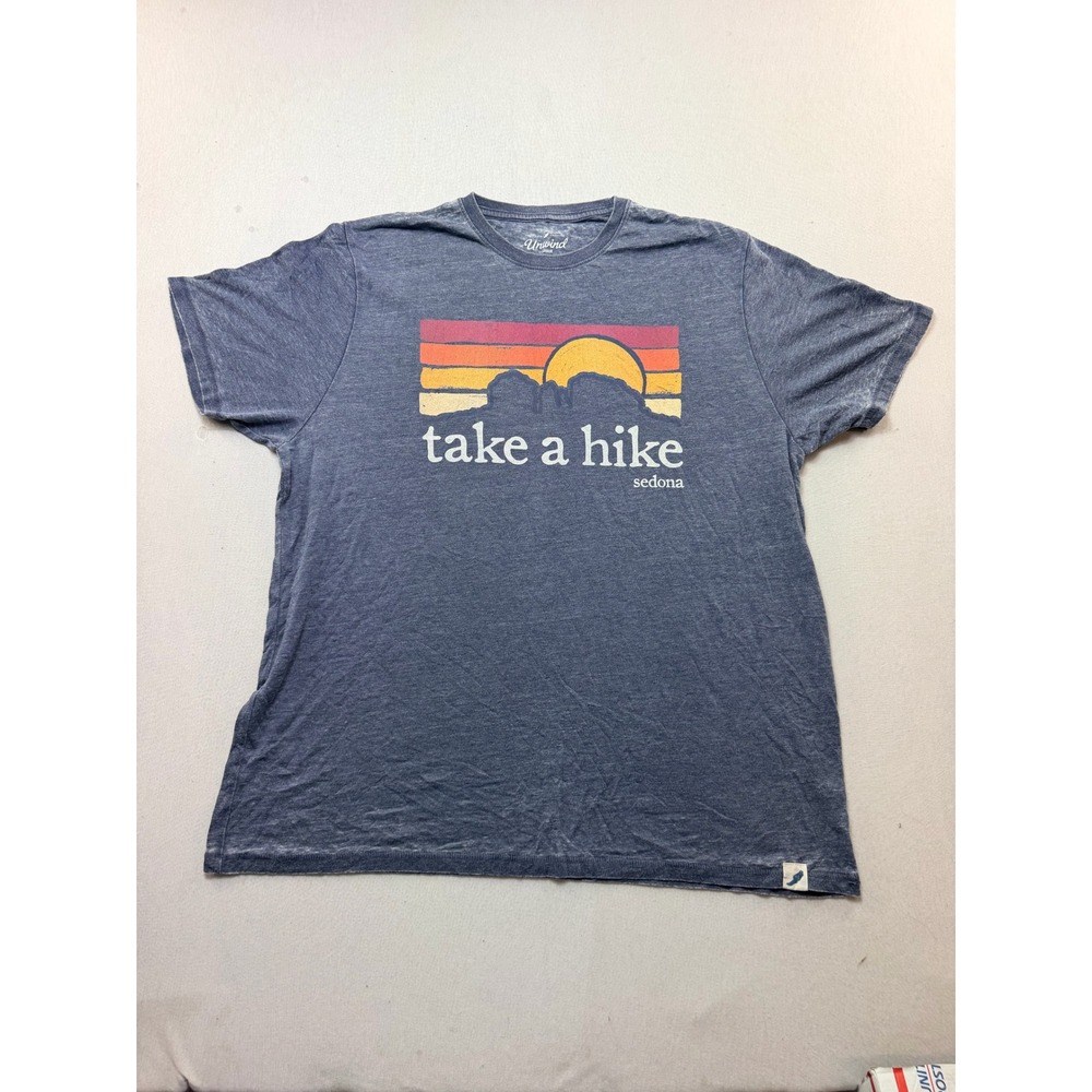 Unwind Sedona Take A Hike T-Shirt Men Extra Large Blue Excellent Retro Graphic